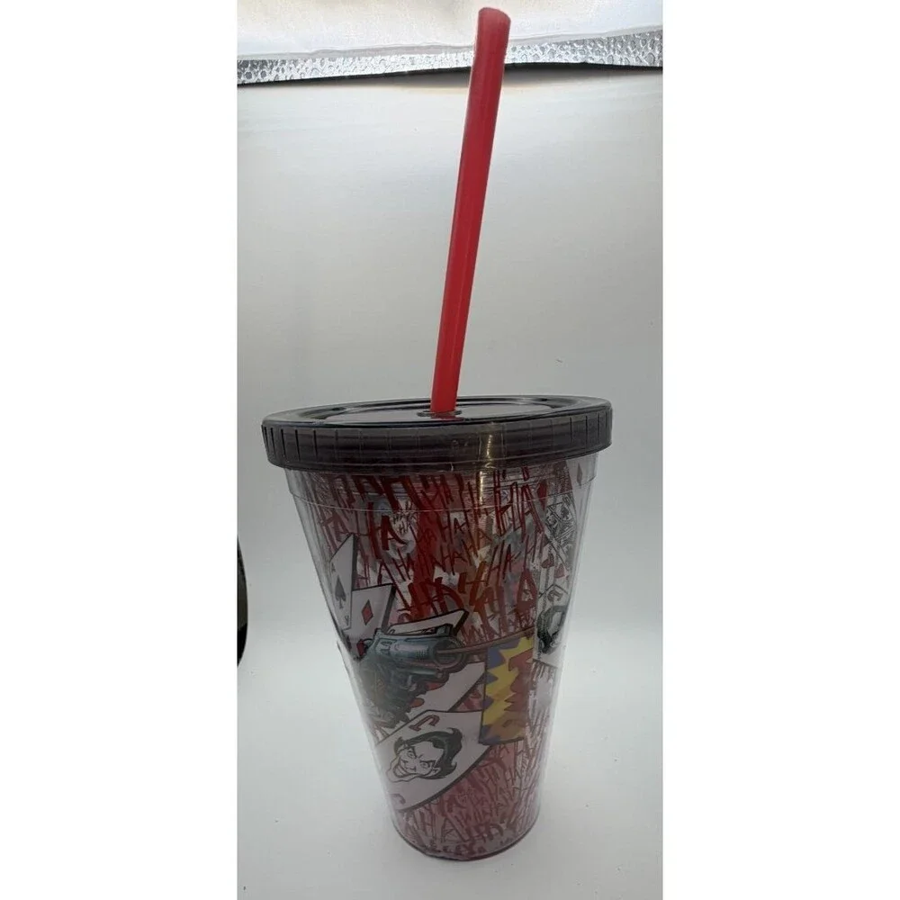 🃏🥤Harley Quinn Cup –NEW (No Tags) w/Lid & Straw–DC Comics Travel Tumbler! 🃏🥤